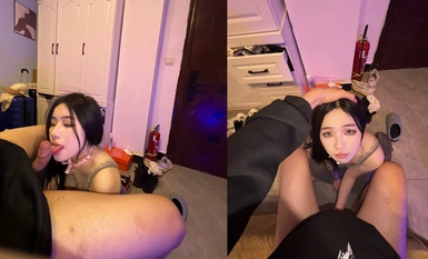 调教M属性小母狗，骑脸操嘴强制深喉