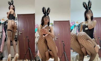 【行简】网袜兔女郎＋黑白双丝跳蛋自慰_1