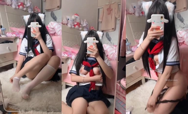 雙馬尾大奶白虎蘿莉美女【喵嗚小桔】JK水手服情趣誘惑 道具自慰視頻福利 (3)