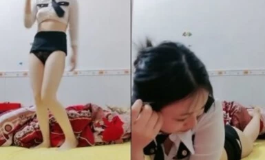 赤いワンピースの美女が制服に着替えて自宅ファック、彼氏の巨根を咥えたり舐めたり自分でオマンコを触ったり、オマンコを嫌がりながら押し込んだり、積極的に騎乗位で腰をくねらせたり、淫らな顔をしたり。