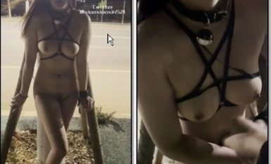 Slim netizen 『Tiny Star』 night roadside conditioning, full nude wild running, seduce passers-by, super exciting!