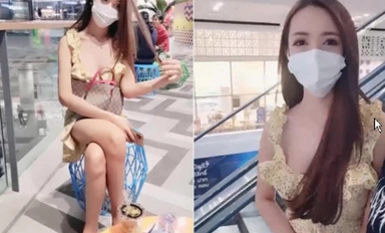 泰國遊帶個極品當地小有名氣網紅逛商場,時不時大膽露出,到頂樓廁所褕褕啪啪