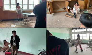 Rock, jurugambar seni badan kelas atas dalam bulatan｜Sebalik tabir fotografi badan sebenar di sekolah terbengkalai, Little A, tahap dewi muda dan cantik, dengan ketiga-tiga mata terdedah