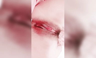 A new girl with beautiful white breasts! She's lying on her back and masturbating with a prop! Tits are so soft to knead, fake cock in hairy pussy, close-ups tickle!