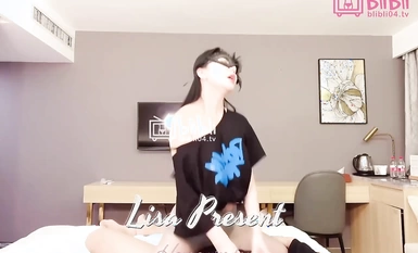 Vivian's long legged rich man's exclusive sex toy with round ass and dildo playing with her pussy, slutty white slurping and moaning beautifully.