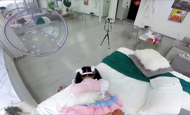 머리 착용 비디오 카메라 핑크 로 드레스 캐치 더블 포니테일 출력