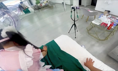 머리 착용 비디오 카메라 핑크 로 드레스 캐치 더블 포니테일 출력