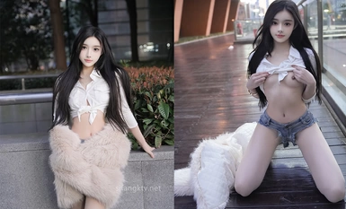 Model muda terbaik Long Xueer dari Xiuren.com dan gambar peribadinya bersama jurugambar.