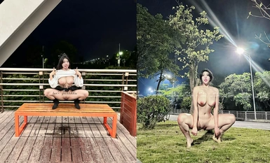 推特露臉人間胸器【反骨PP】放飛自我，各種人前極限露出，調教喝尿放尿也很母狗 (2)