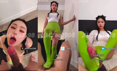 《汐夢瑤的私人教學》 熒光綠瑜伽褲襪，健身教練的色情教學足交，深喉，內射！！！